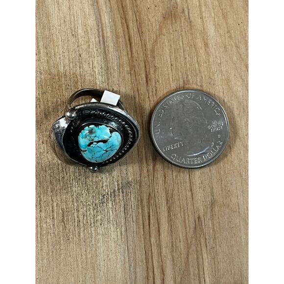 Vintage Blue Turquoise Leaf Ring, Sterling Silver Native American Ring Sz 5.5 - Picture 9 of 10